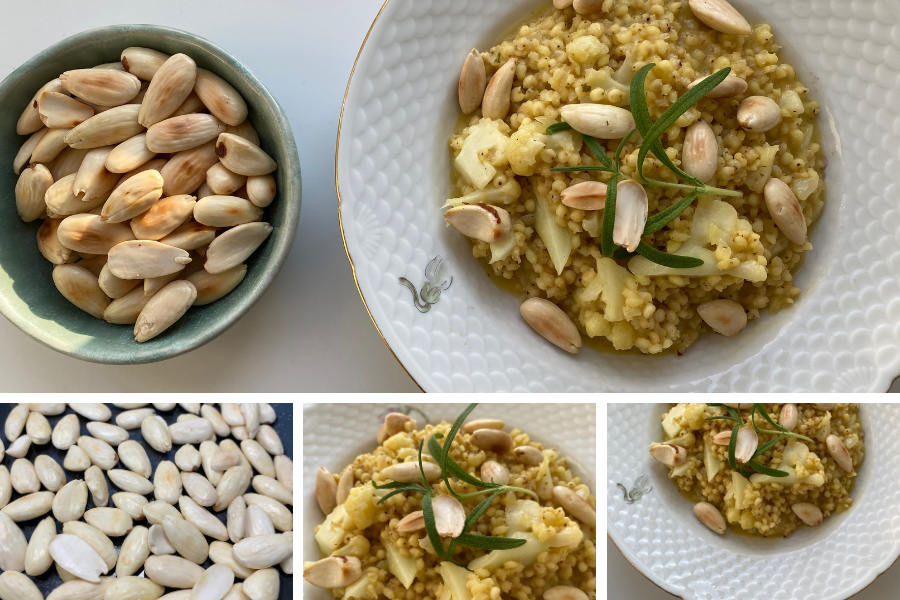 sorghum risotto blomkål og mandler